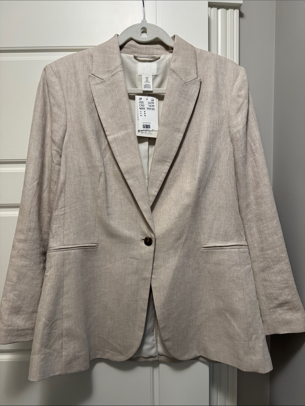 H&M Beige Single-Button Linen-Blend Blazer NWT